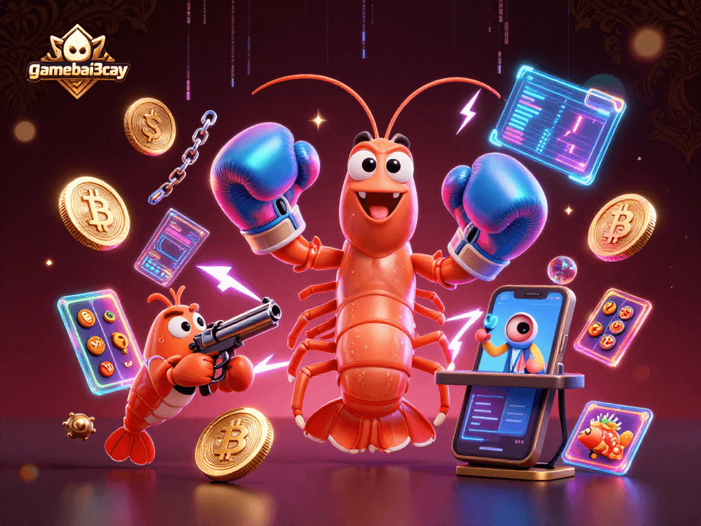 Experience gamebai3cay thrills with dynamic crypto-themed underwater casino scene featuring vibrant characters.