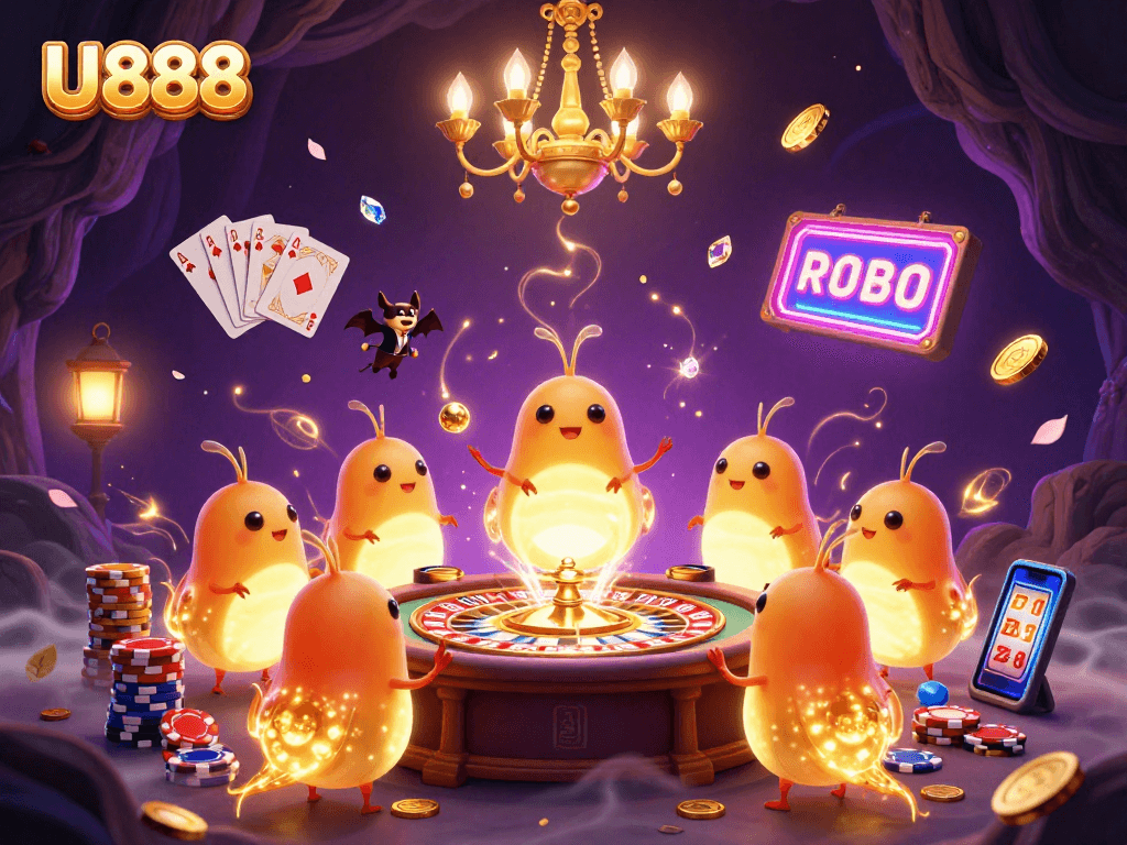 Experience exciting gameplay at U888 with glowworms lighting up the casino atmosphere.