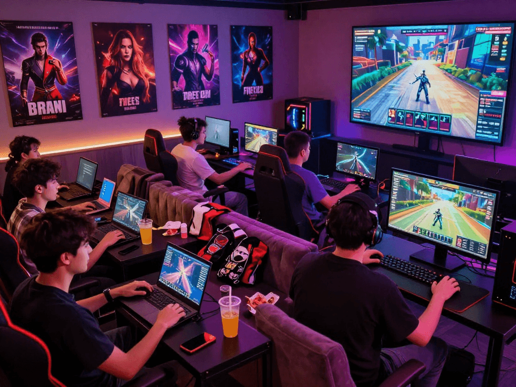 Engaged players enjoying popular free sex games in a vibrant virtual lounge setting.