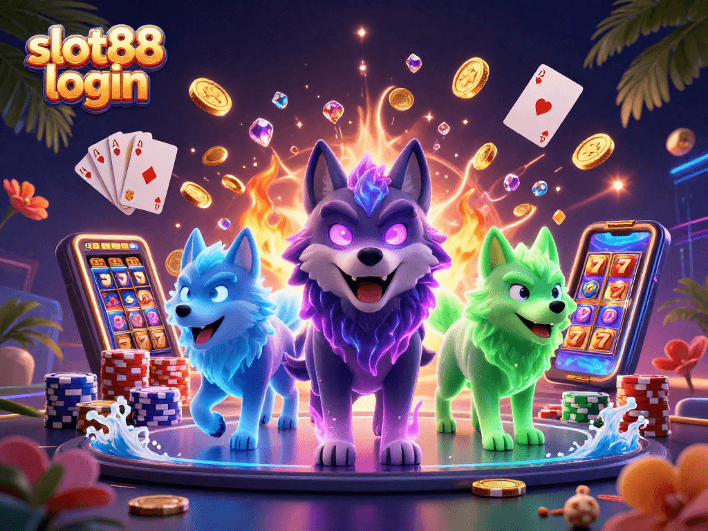 Experience thrilling gameplay with slot88 login, featuring dynamic characters and spinning reels amidst gold coins.