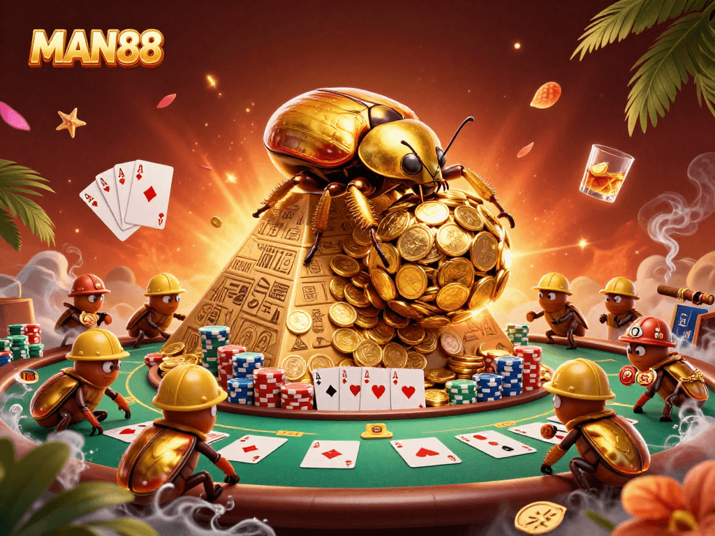 Celebrate wins at MAN88 while engaging with a vibrant 3D casino experience filled with gold!