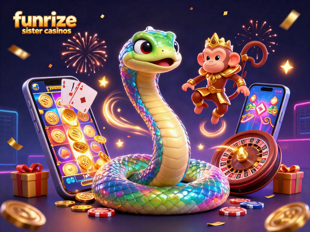 Experience the funrize sister casinos gaming magic with colorful slot games and exciting bonuses in this vibrant 3D illustration.
