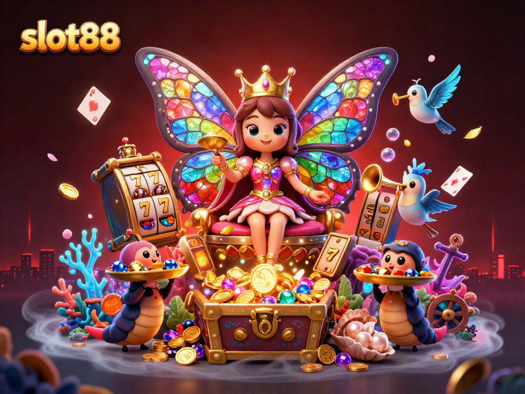 Menggenggam kemenangan slot88 dengan slot reels dan chips emas. Ilustrasi slot online menarik.