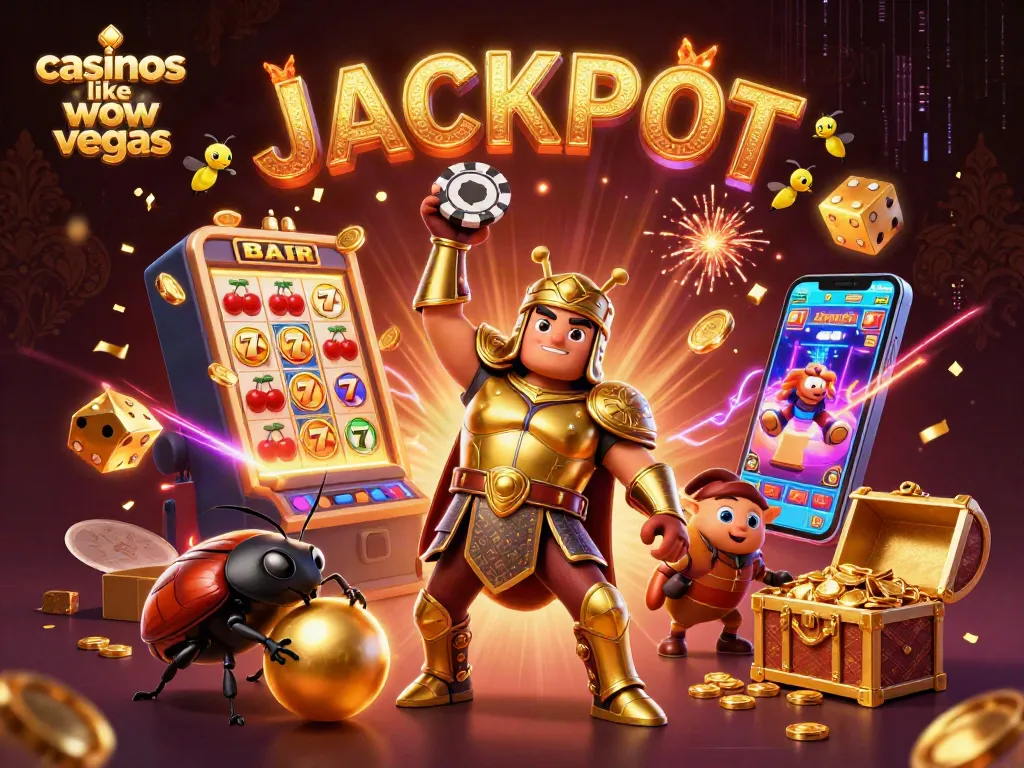 Spin the reels at casinos like wow vegas, where beetles celebrate jackpots in a vibrant casino scene.