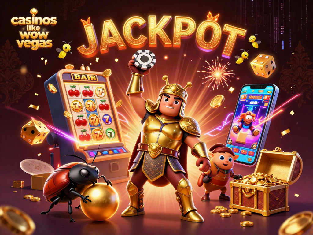 Spin the reels at casinos like wow vegas, where beetles celebrate jackpots in a vibrant casino scene.