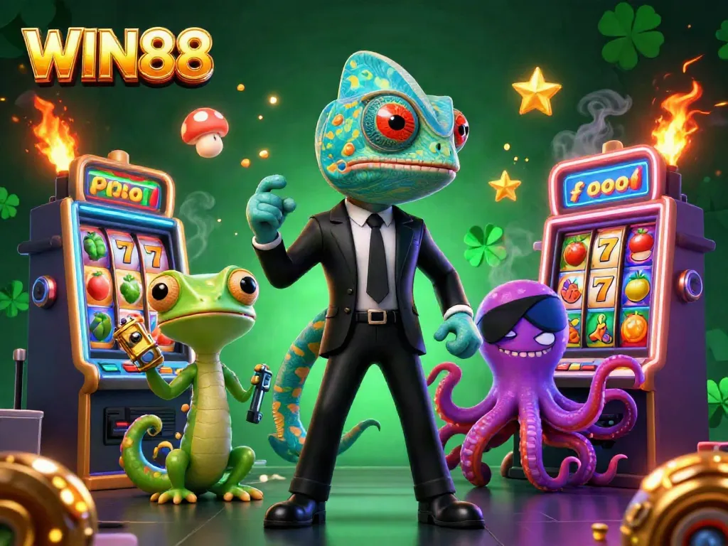 Engage with WIN88's vibrant casino slot adventure featuring colorful characters and dynamic gaming elements.