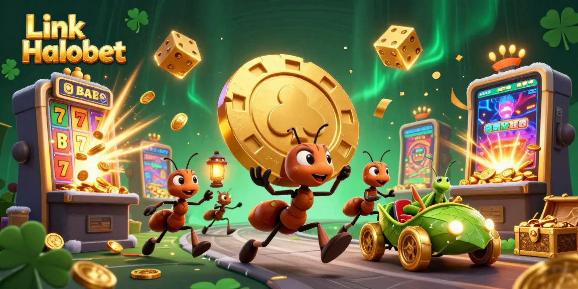 Engage with Link Halobet in this vibrant scene of ants executing a bold heist in the casino world.