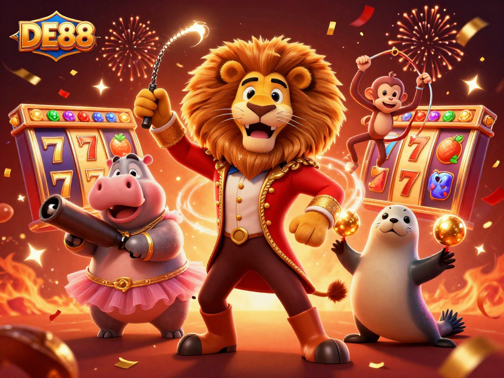 Experience thrilling wins at DE88 with a vibrant casino scene filled with sparkling slots and lively characters.