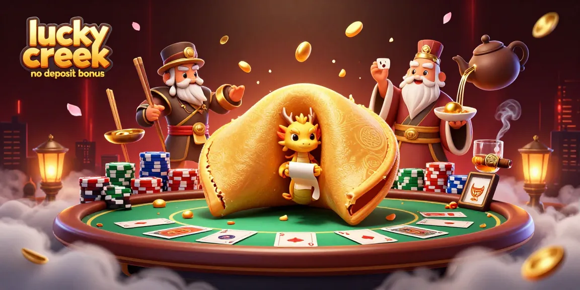 Experience the lucky creek no deposit bonus with a vibrant casino scene featuring dynamic characters and elements.