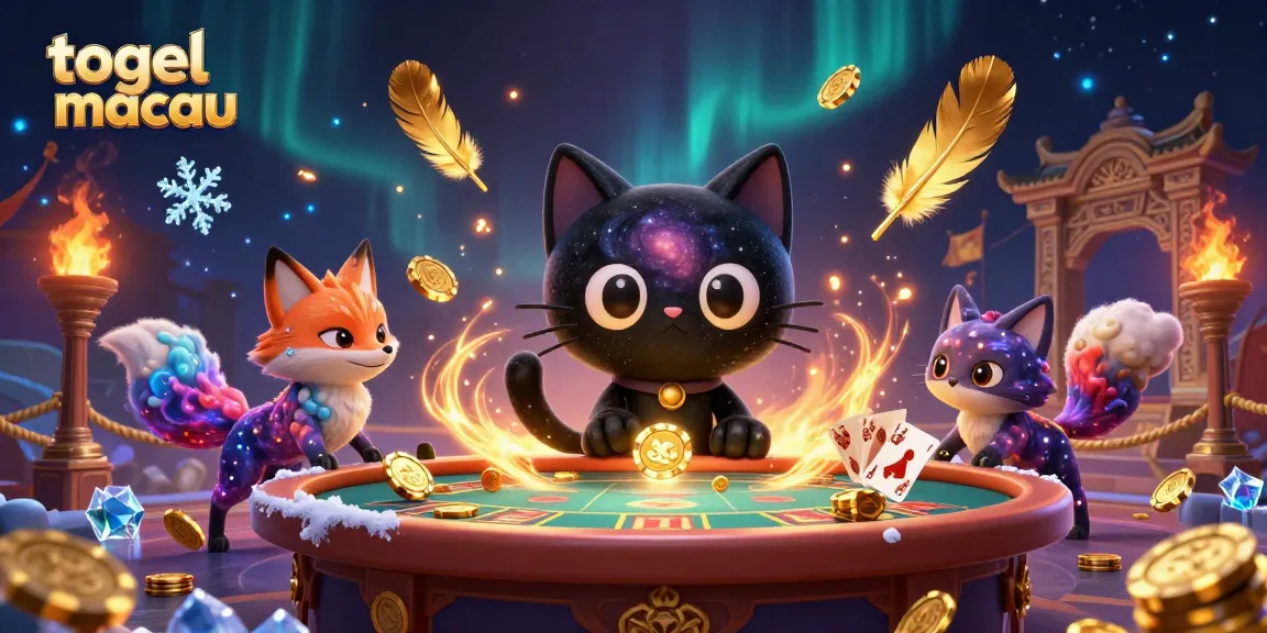 Engage with togel macau in this vibrant cosmic scene featuring a black hole cat and a nebula fox.