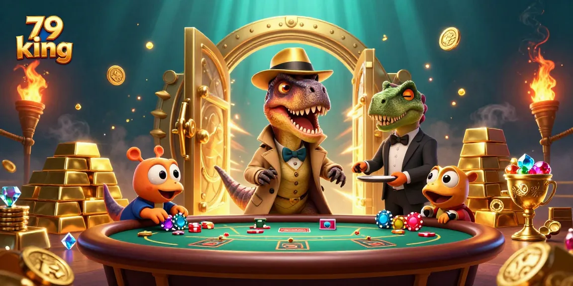 Engage with 79 king as a velociraptor card counter and stealing chips in a vibrant casino scene.