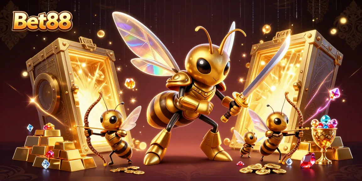 Bet88 captures the action with a dynamic 3D illustration of a hornet in samurai armor alongside treasure-rich elements.