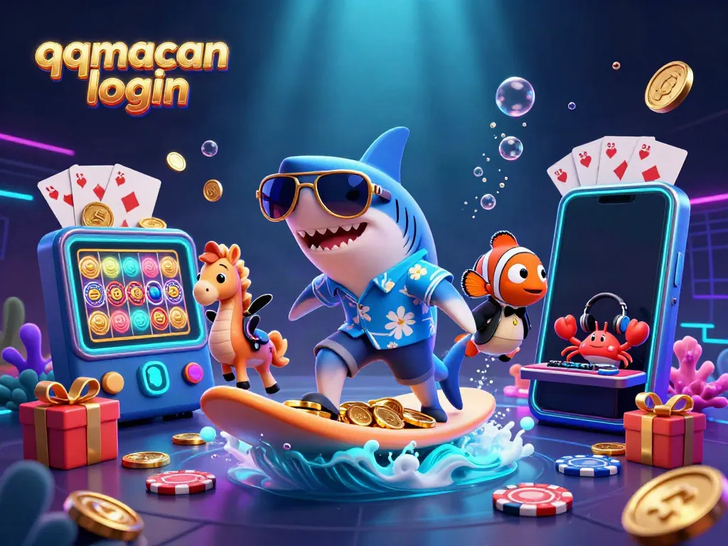 Join the fun with qqmacan login and experience thrilling online gaming surrounded by playful sea creatures and vibrant casino elements.