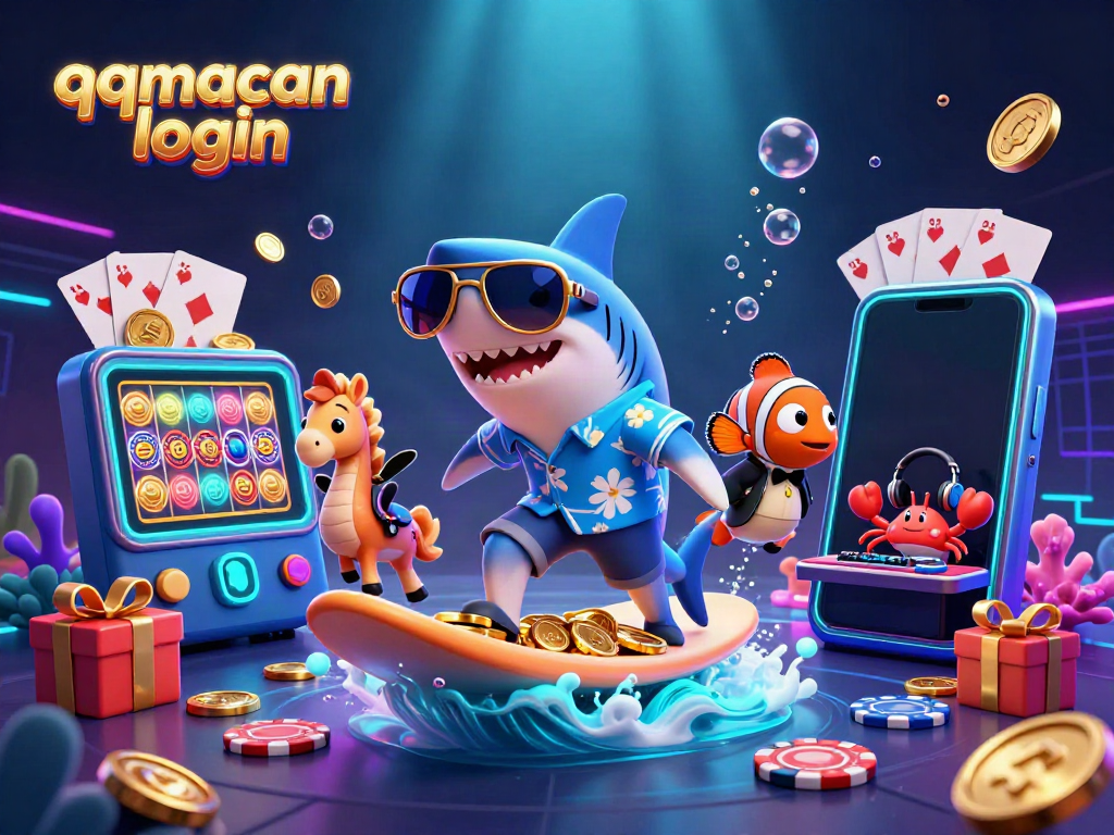 Join the fun with qqmacan login and experience thrilling online gaming surrounded by playful sea creatures and vibrant casino elements.