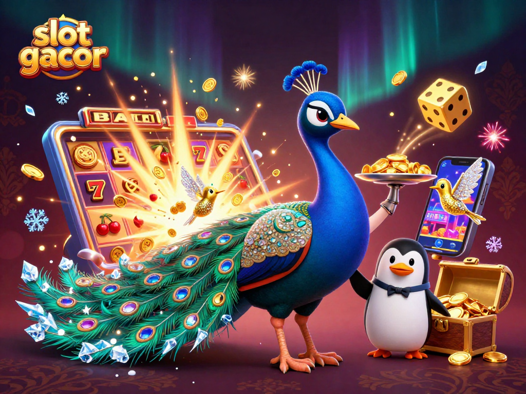 Slot gacor menampilkan burung merak aristokrat dan penguin pelayan dalam pesta jackpot