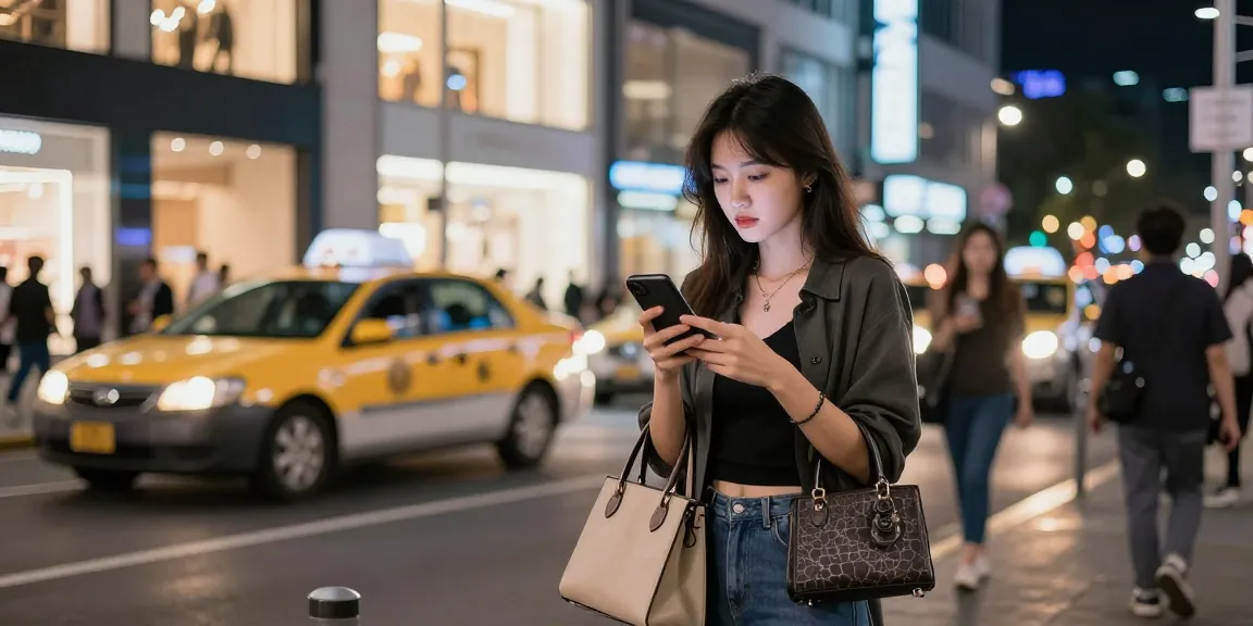 Người phụ nữ trẻ trong trang phục thời trang tại phố phường, phản ánh cuộc sống gái gọi sôi động.