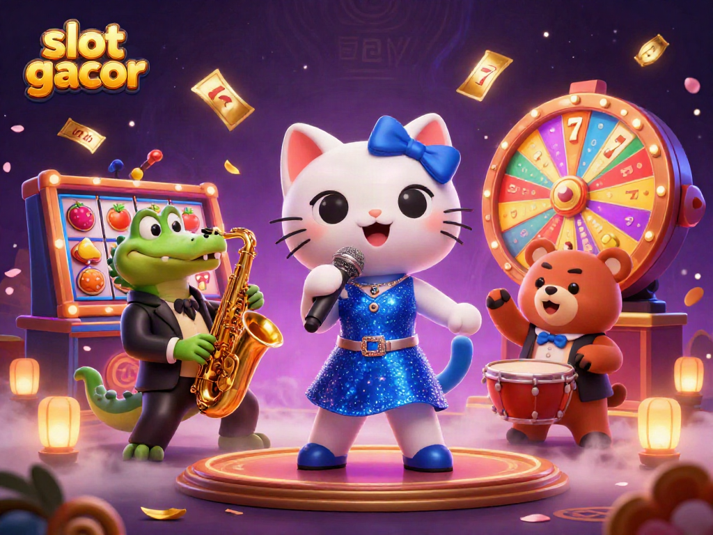 Experience the excitement of slot gacor with our vibrant 3D illustration featuring lively casino characters.