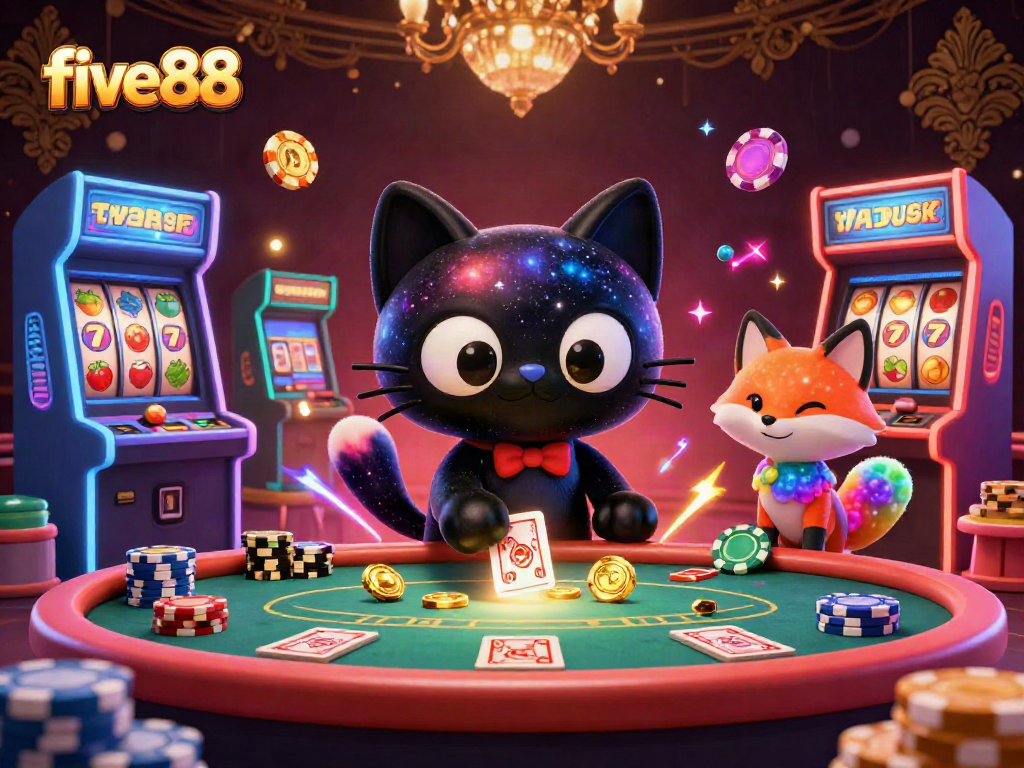 Experience the thrill of five88 casino games with vibrant characters and neon casino elements.