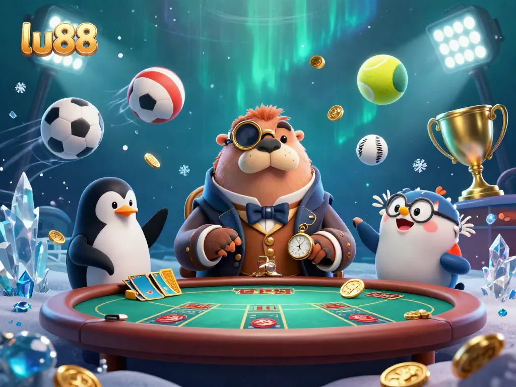 Experience thrilling gameplay at lu88 with a lively underwater poker game featuring a jolly walrus.