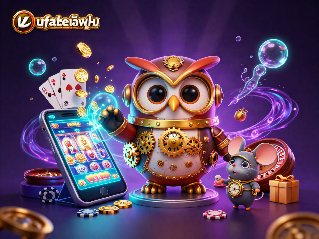 Experience ufabetเข้าสู่ระบบ with an immersive 3D casino illustration featuring dynamic slot games and vibrant characters.