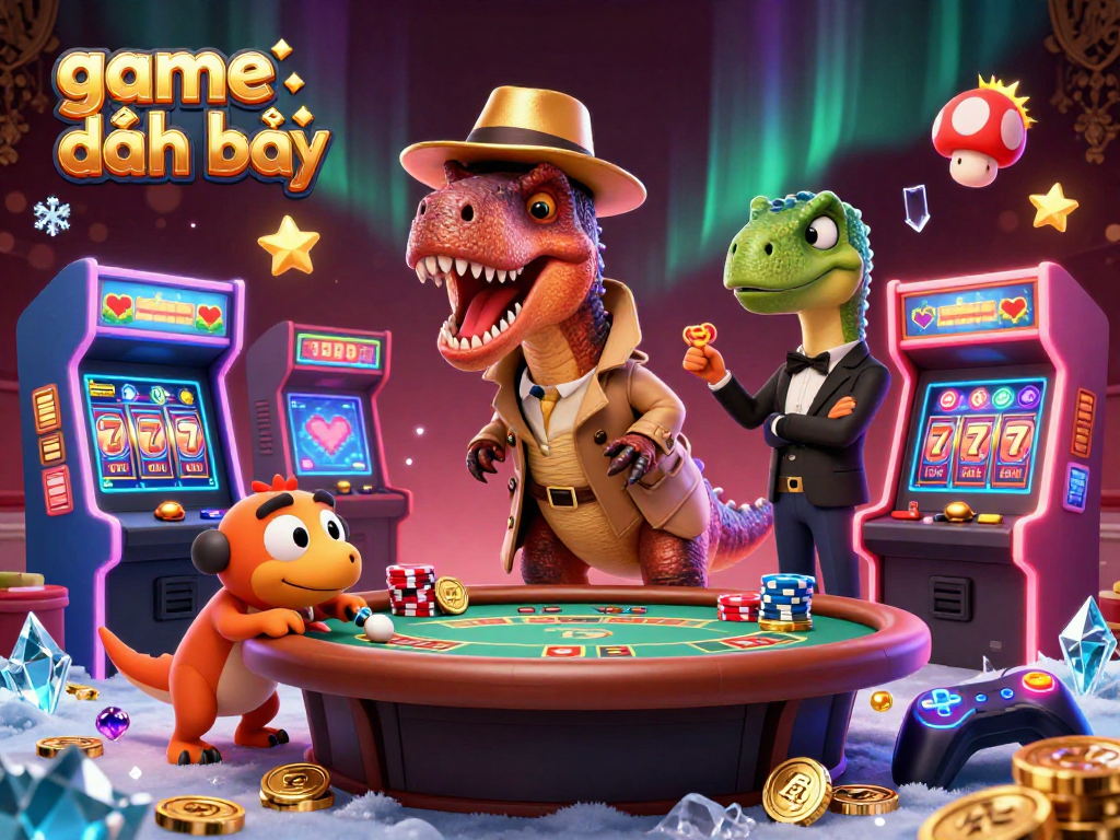 Experience thrilling game đánh bài action with 3D velociraptor card counter and slot machines.