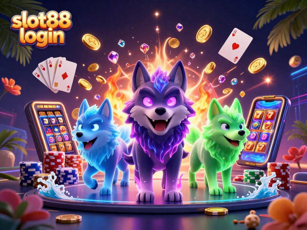 Experience thrilling gameplay with slot88 login, featuring dynamic characters and spinning reels amidst gold coins.