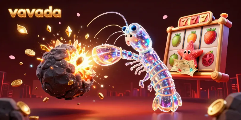 Experience vibrant slot action at vavada with a galactic samurai mantis shrimp unleashing golden gems.
