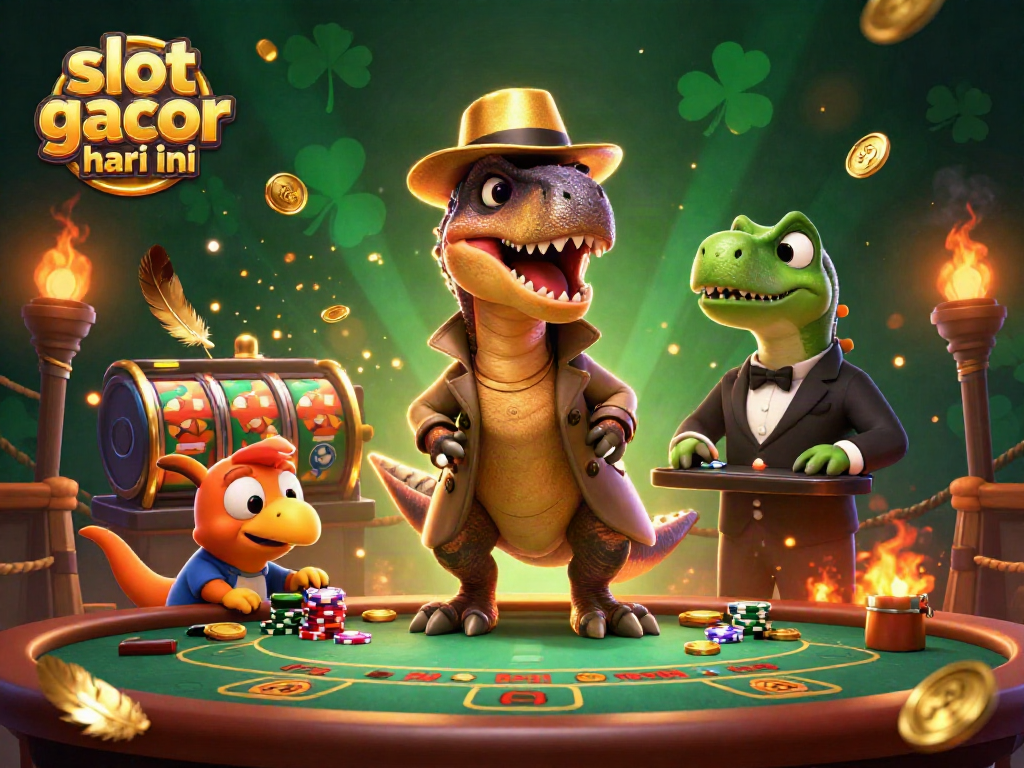 Experience the excitement of slot gacor hari ini with a cartoon raptor at the casino table.