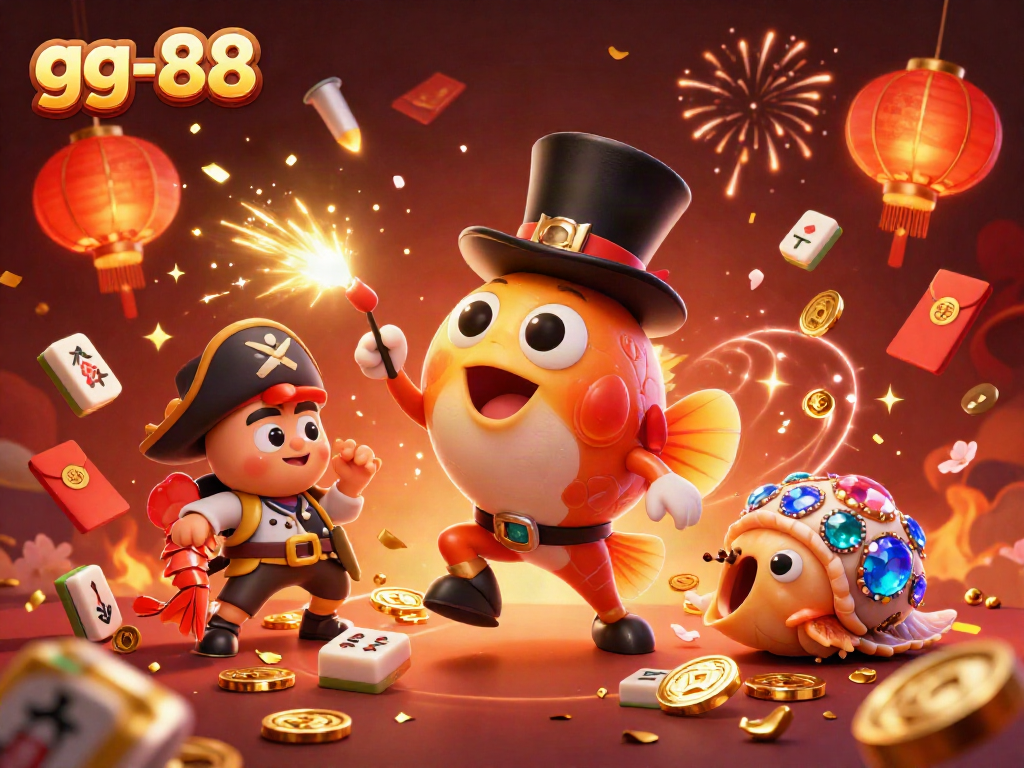 Engage with gg-88's vibrant gaming scene featuring a deep-sea anglerfish attracting gold coins amid festive decorations.