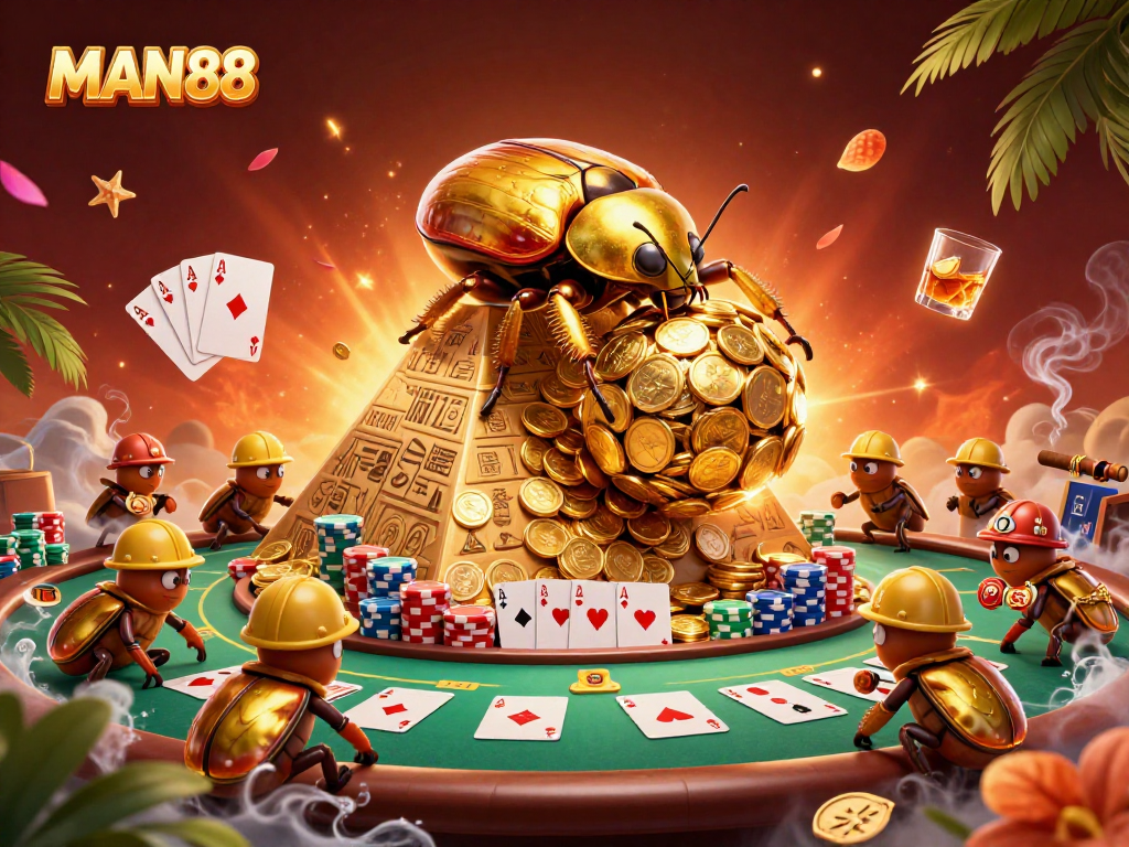 Celebrate wins at MAN88 while engaging with a vibrant 3D casino experience filled with gold!