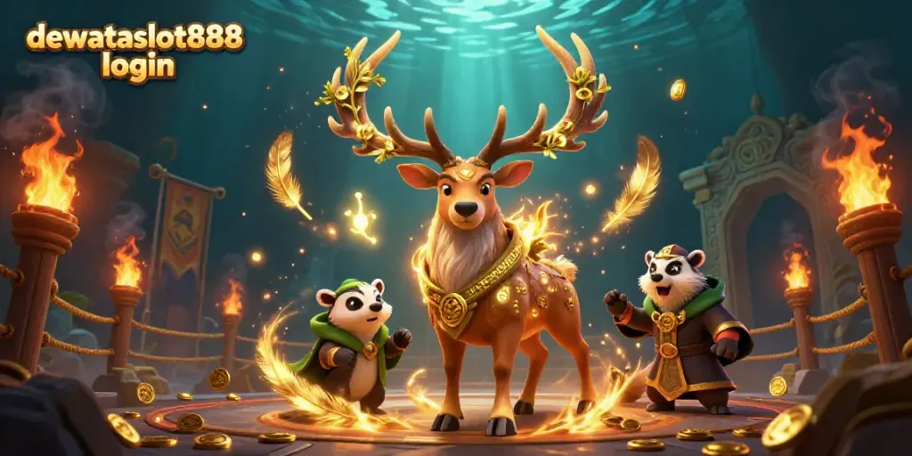 Masukkan dewataslot888 login dan menangkan permainan dengan karakter kasino fantastis dalam ilustrasi slot online.