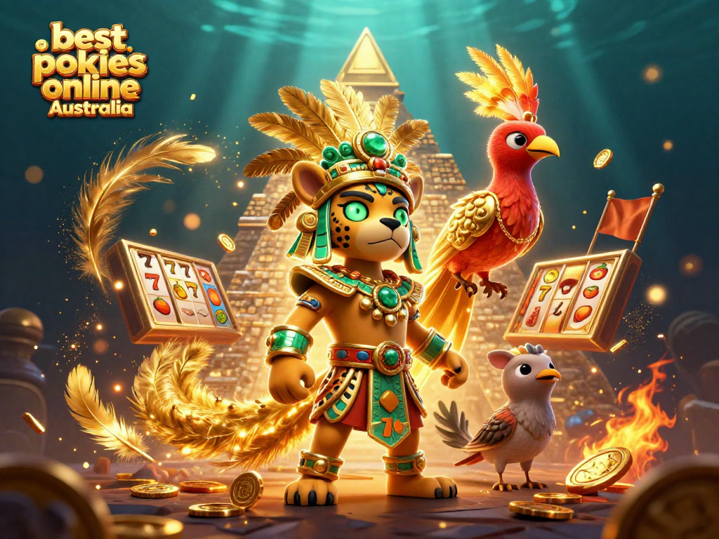 Spin the reels with the best pokies online Australia in a vibrant animated casino scene.