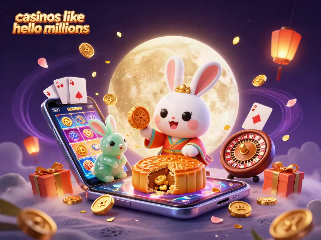 Engage in casinos like hello millions with the moon rabbit cracking open mooncakes revealing poker chips.