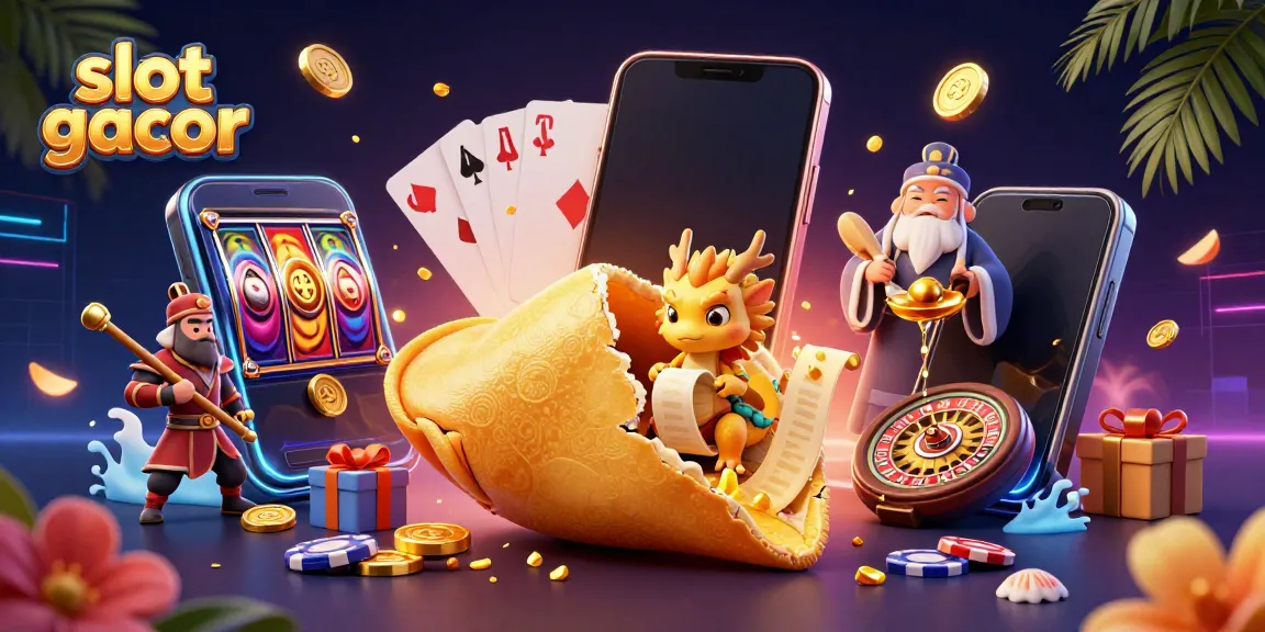Engage with slot gacor as golden coins fly from a vibrant smartphone surrounded by fantasy characters.