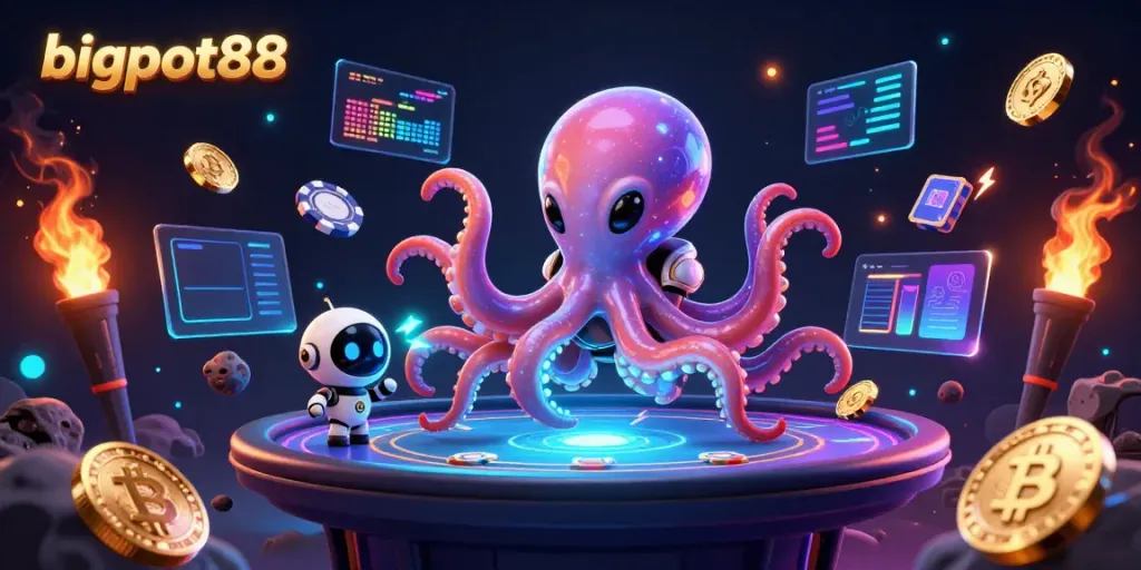 Experience thrilling poker action with bigpot88's alien-themed casino in 3D art.