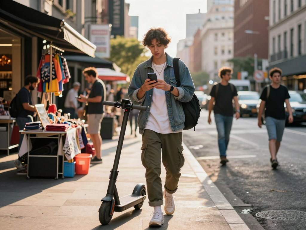 Fashionable streetwear enthusiast engaging with their smartphone amidst the urban buzz, highlighting the peh888 lifestyle.