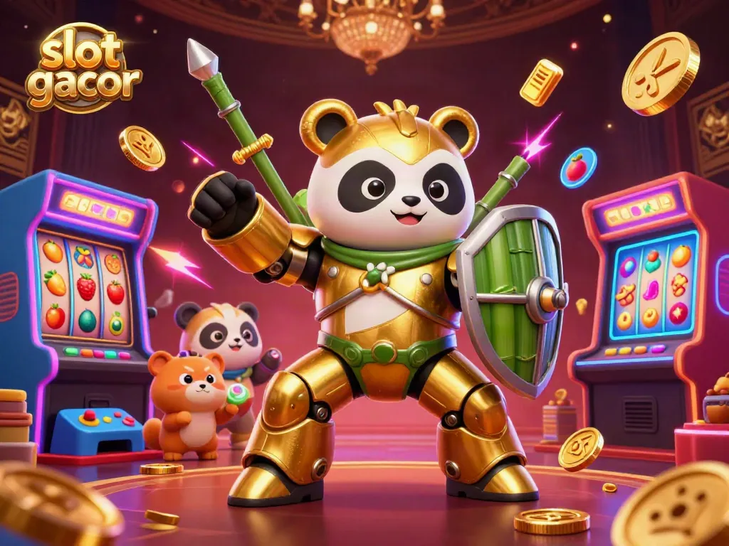 Engage with slot gacor through a vibrant 3D casino scene showcasing animated characters and exciting game elements.