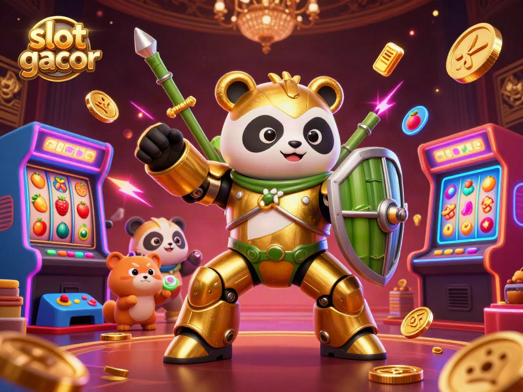 Engage with slot gacor through a vibrant 3D casino scene showcasing animated characters and exciting game elements.