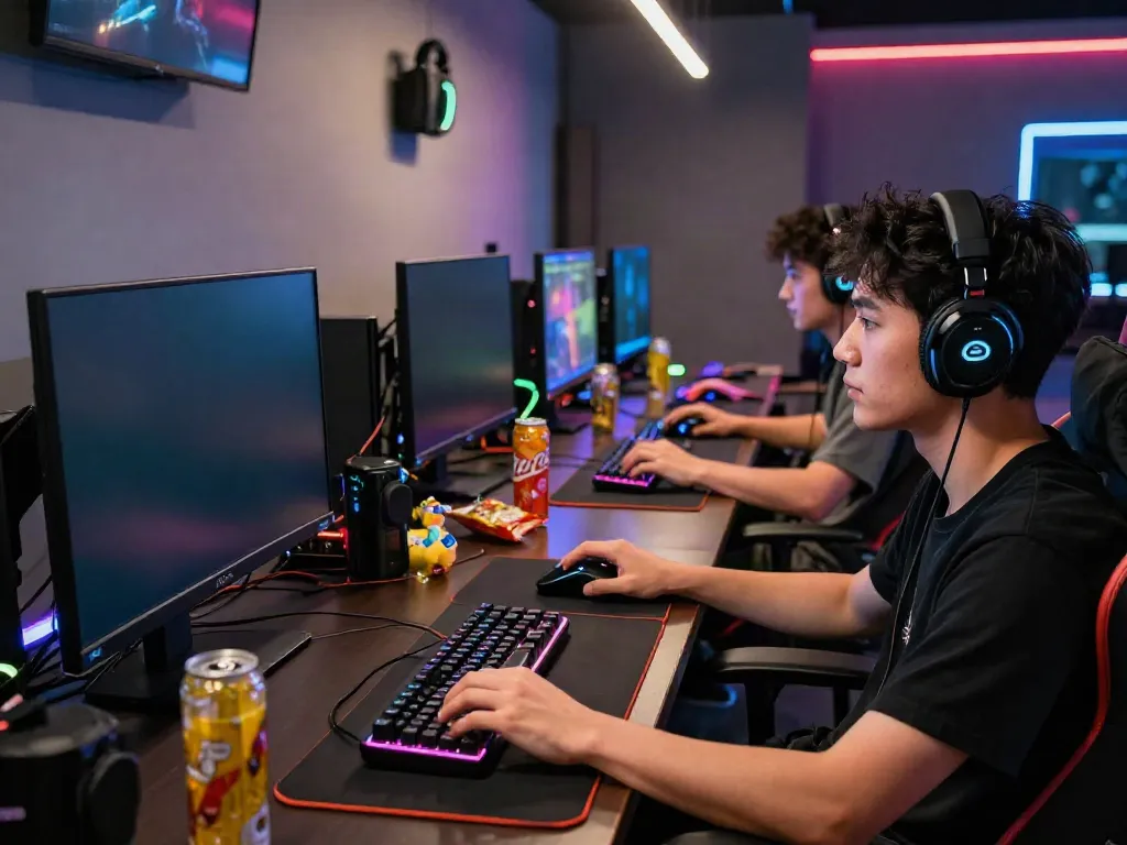 Engaged player in a vibrant gaming setup featuring batman138login on a high-resolution monitor.