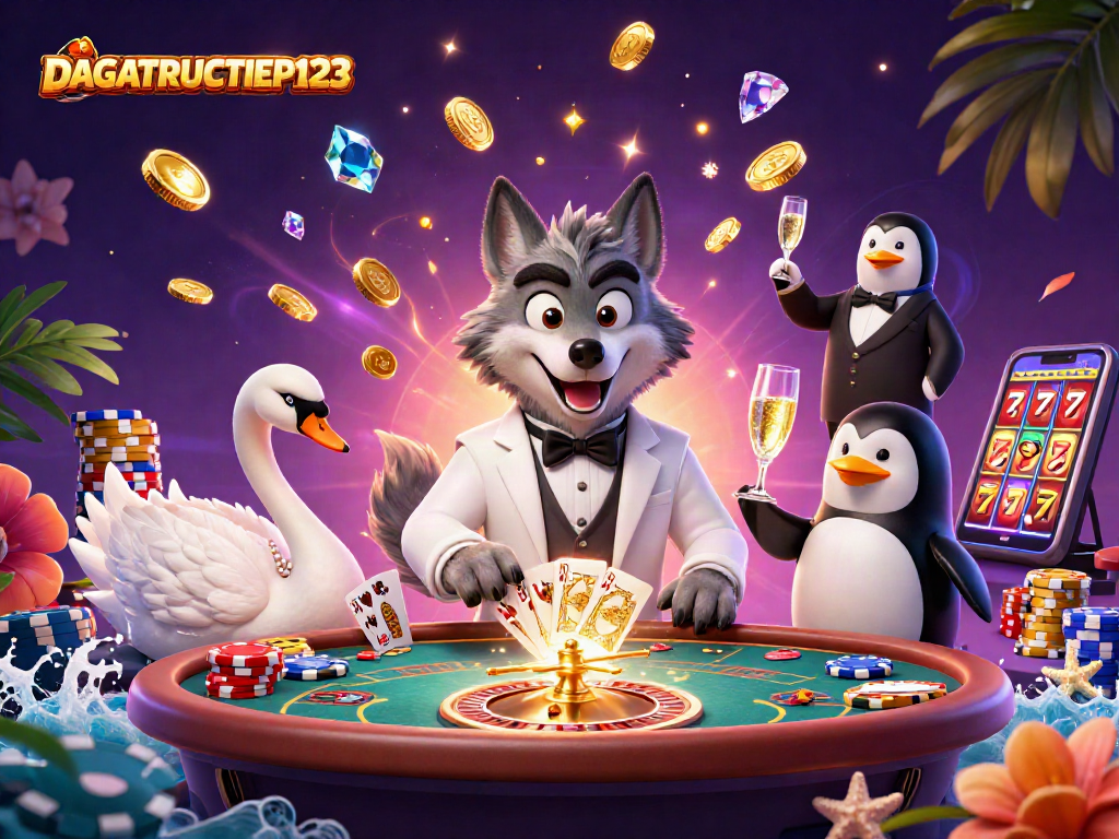 DAGATRUCTIEP123 showcases an exciting baccarat scene with vibrant characters and casino action.
