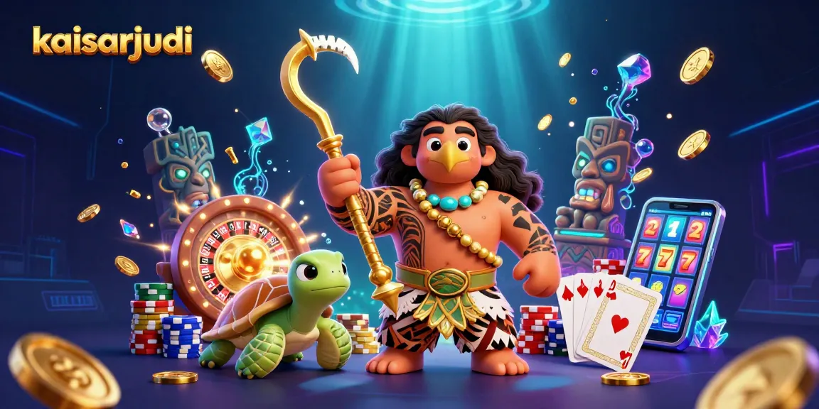 Engaging scene with kaisarjudi's characters amidst cascading coins and vibrant casino elements.