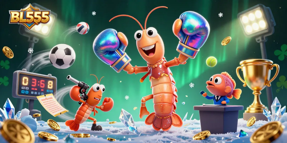 Engage with BL555's thrilling sports betting experience featuring energetic characters and vibrant elements.
