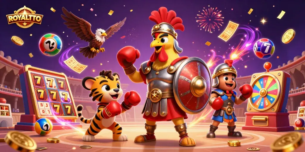 Experience winning action with ROYALTOTO in a vibrant slot-filled casino scene.