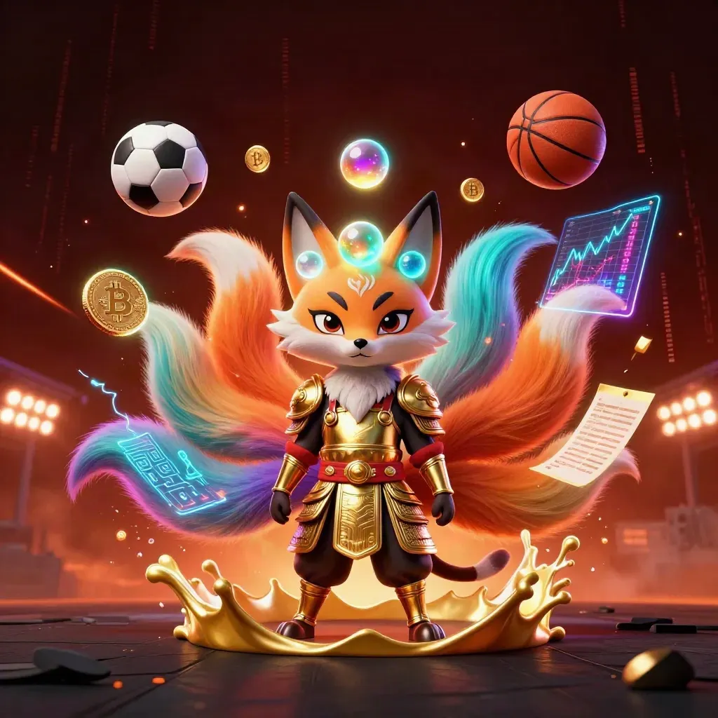 Neon fox spirit and armored mouse amid coins, balls, lightning, and ember glow.