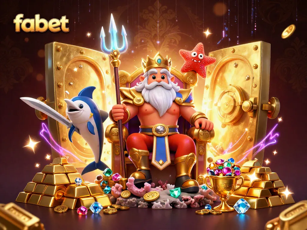 Experience the excitement of fabet as Neptune, flanked by his guardians, surrounded by treasures of fortune.
