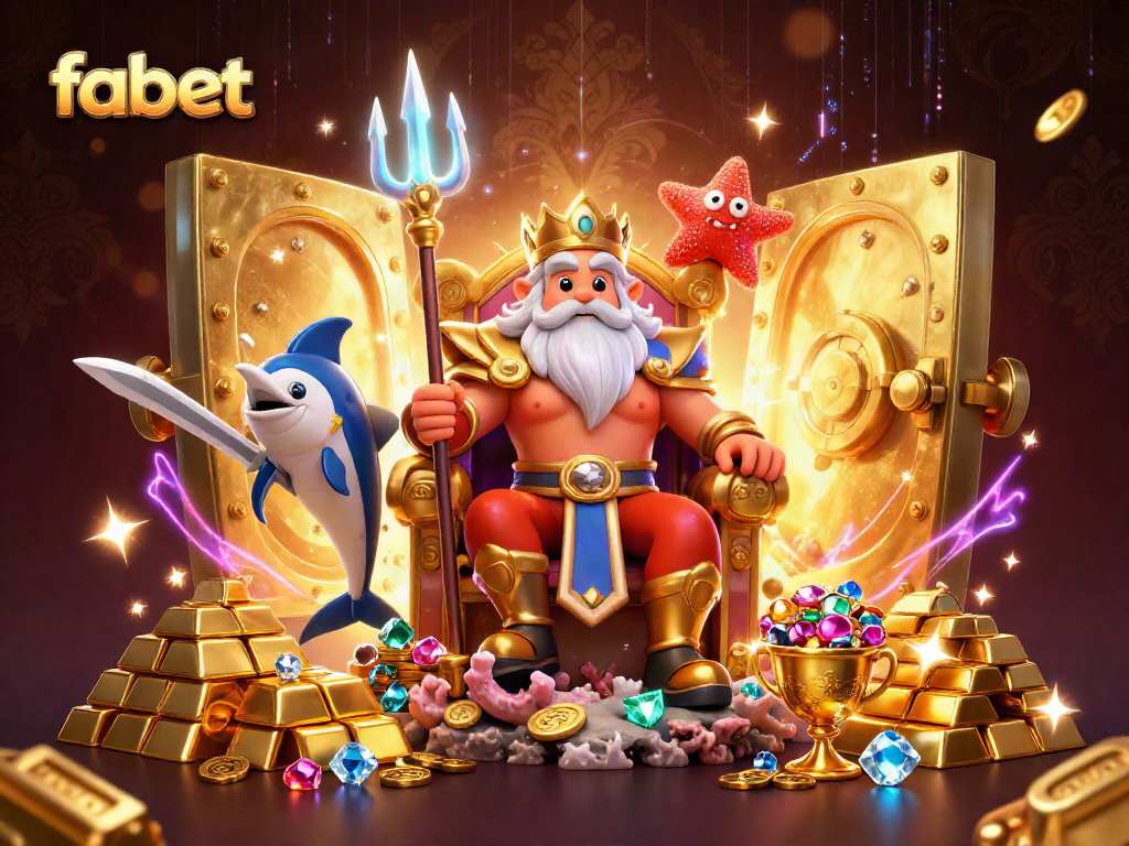 Experience the excitement of fabet as Neptune, flanked by his guardians, surrounded by treasures of fortune.