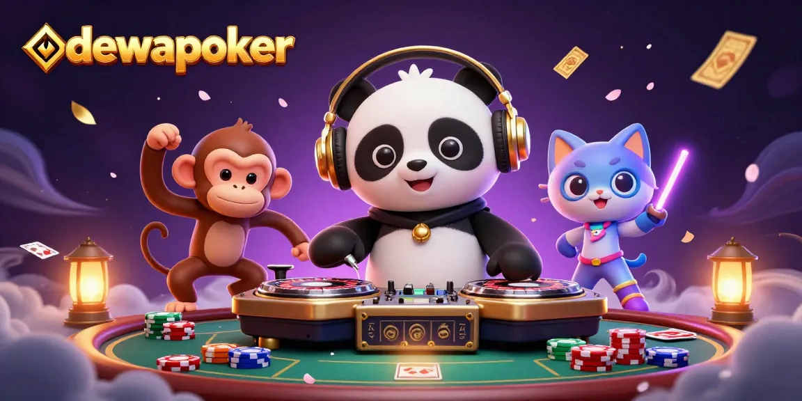 Experience thrilling poker action at dewapoker with vibrant animated characters and casino elements.