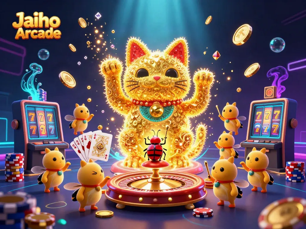 Experience the magic of Jaiho Arcade with a vibrant scene filled with gaming elements and excitement.