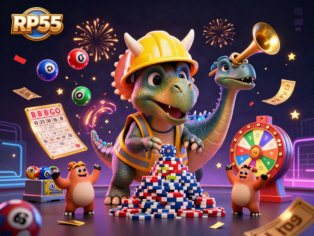 Celebrate winning moments in gambling with RP55 featuring vibrant characters and dynamic game elements.