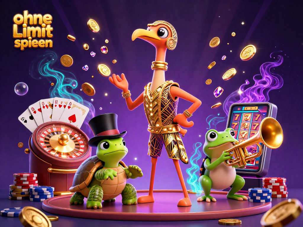 Experience the thrill of ohne Limit spielen with a lively casino scene featuring fun, animated characters.